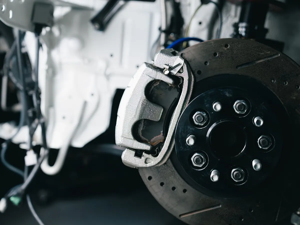 Brake disc and caliper on a car wheel
